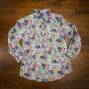 Lands' End Floral Print Long Sleeve 1/2!Button Down Shirt‎ Women's Size 4
